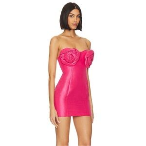 NBD Strapless Mini Dress with Rose Appliqués in Hot Pink